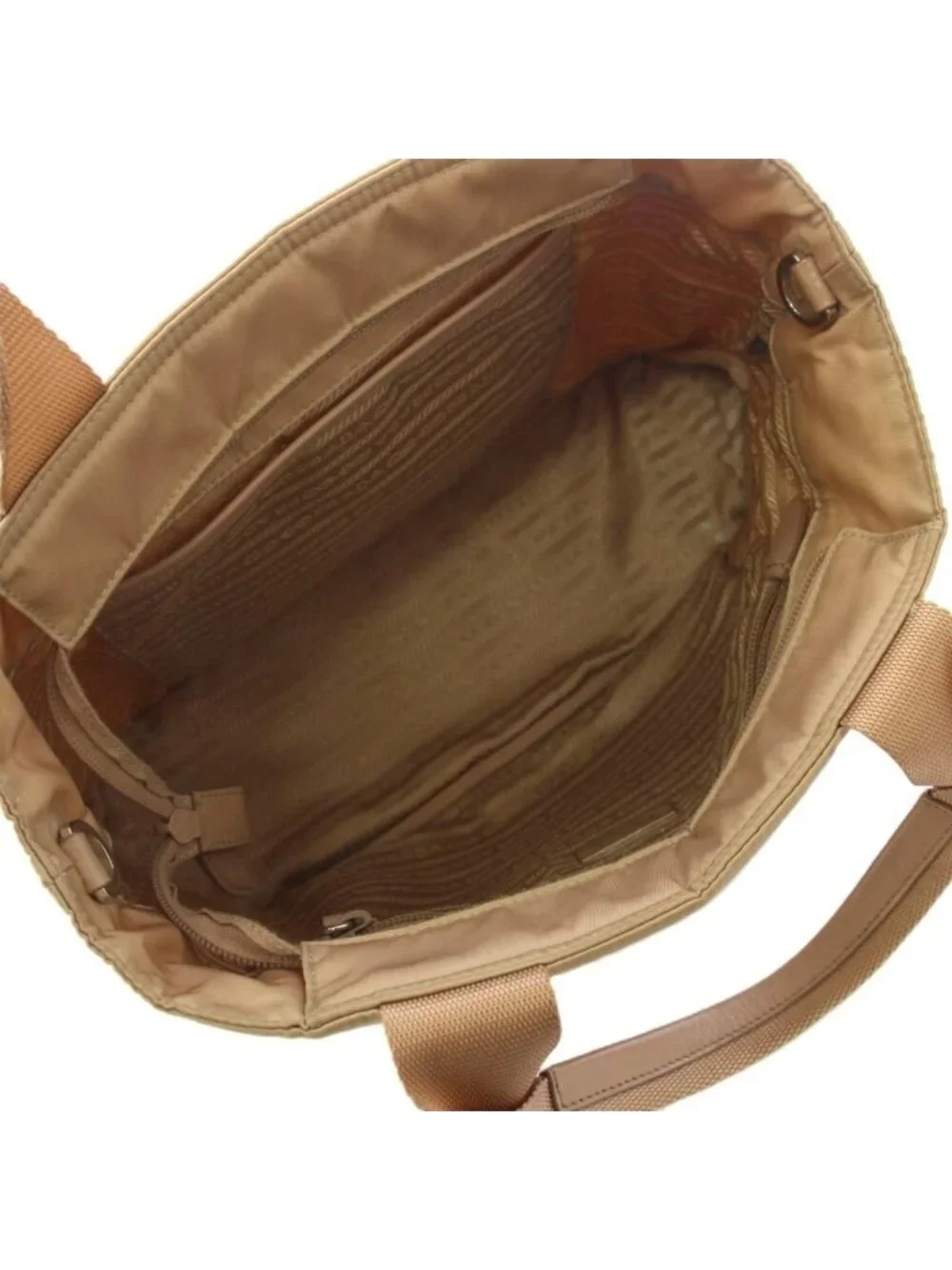 Prada Tote Shoulder Bag 2-Way Triangle Logo Beige KH